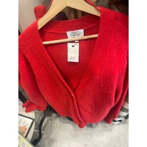 AND OTHER STORIES Red V Neck Fuzzy Button Up Cardigan Sweater Women